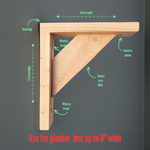 Set of 2 Cedar Window Box Support Brackets 6 in x 6 in – Wooden Brackets for Window & Railing Planter Boxes, Indoor or Outdoor Use, Made in USA