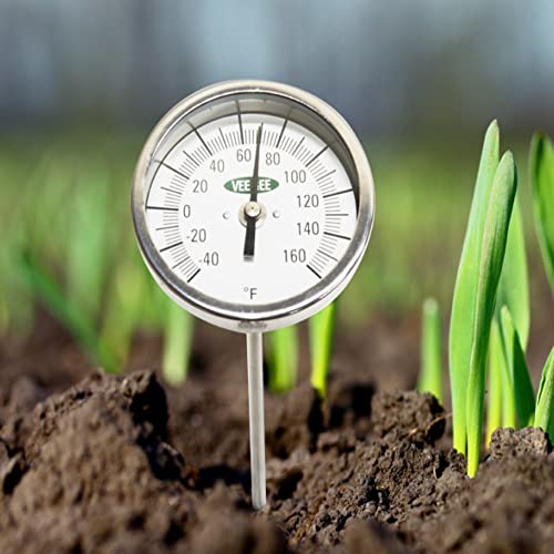 Stainless Steel Soil Thermometer, 6 Inch Stem, 3 Inch Dial Display, -40 to 160°F Temperature Range