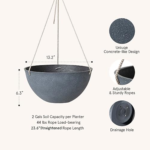 LA JOLIE MUSE Hanging Planter Baskets for Outdoor Plants, Set of 2, 13 Inch - color: Gray