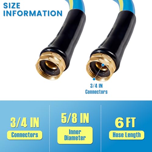 SheeChung Short Garden Hose 6FT x 5/8",Leader Hose for Hose Reel Faucet,Short Water Hose Heavy Duty,Flexible RV Rubber Hose with Female to Female Fittings,Hose Extension,3/4"Brass Fittings - color: Blue+Yellow, size: 6ft-double females