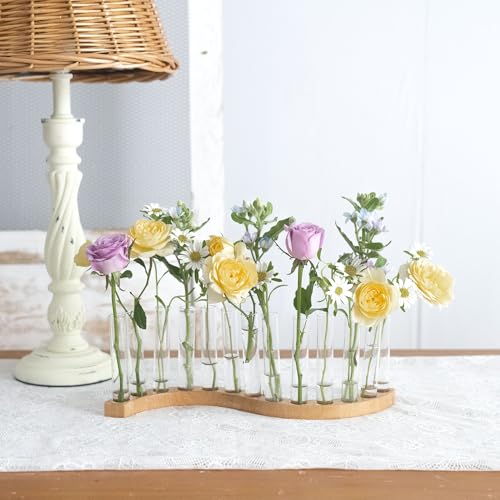 Test Tube Vases for Flowers,Small Plant Propagation Station,S Shape Plant Terrarium with Wooden Stand (Solid Beech) - color: Solid Beech