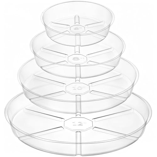 Hacaroa 24 Pack Clear Plant Saucer Drip Trays, 6/8/10/12 Inch Plastic Plant Water Catcher Trays Flower Pot Saucers for Indoor Outdoor Plants, Round, 4 Sizes