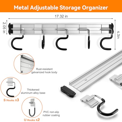 HUPBIPY 34.5'' Aluminum Alloy Garden Tool Organizer Wall Mount Garage Organizers and Storage with Hooks Tool Hangers for Shed Hooks for Shovel, Rake, Broom & More - color: 34.5 in - Black, size: 34.5 Inch