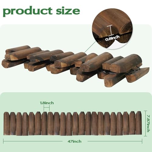 Wood Garden Edging for Landscaping – Half-Round Border Fence for Flower Beds, Pathways & Patio, Natural Decorative Wooden Panels for Garden Landscaping, 7.8in H x 4.0 ft L (1 Pack)