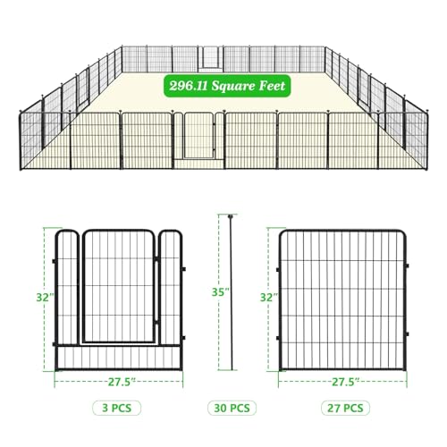 Decorative Black Metal Fencing Garden Fence with Gate, 67ft(L) 32in(H) 30 Fence Panels No Dig Fence Rustproof Animal Barrier Fence Temporary Dog Panels Fencing Outdoor - size: 67ft-32"H(27 Panels+3 Gates)