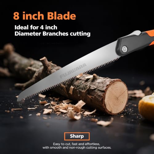 FUJIWARA 8 Inch Folding Pruning Saw - SK4 Steel Blade with 7 TPI and 2 Adjustable Angles for Smooth Cutting, Heavy Duty Hand Saw for Tree Trimming,Camping, Gardening, Bushcraft - size: 8 inch