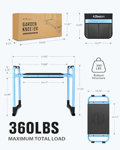AZBESTPRO Garden Kneeler and Seat, Upgraded Foldable Heavy Duty Gardening Stool - Widened to 10" Stable Wear-Resistant Prevent Knee and Back Pain, Bench High-End 2 Large Tool Bags Gift for Men Women - color: Pool