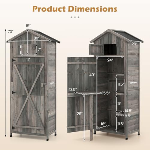 IRONMAX Outdoor Wooden Storage Shed with Folding Table, Grey, 30“x20”x70” - color: Gray