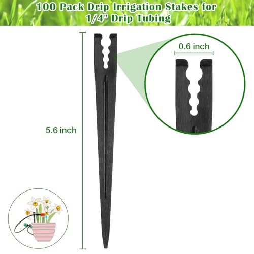Gardrip 100 Pieces Drip Irrigation Support Stakes for 1/4 Inch Tubing: 1/4'' Drip Tube Holder Stakes for Irrigation Hose Emitter Support Greenhouse Garden Vegetable Flower Beds Herbs Growing - color: 1/4" Stake-100P