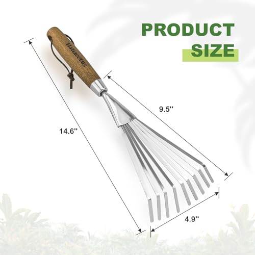 Haliaeetus Garden Hand Rake, 14.6'' Small Garden Rake for Tight Areas