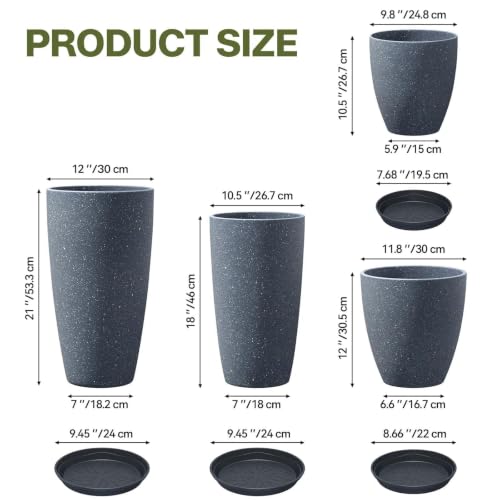ZMTECH 4 Pack Plastic Planters 21/18/12/10in, Indoor Outdoor Round Planter for Porch, Large Plant Pot with Drainage Hole for Home Garden Front Door, Modern Decorative Pots for Plants (Dark Gray) - color: Dark Gray-21"/4, size: 21/18/12/10 Inch