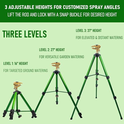 LIULO TOOL Large Impact Sprinkler on Tripod Base, Heavy Duty Zinc Alloy Sprinkler for Yard with Adjustable Head and Extendable Tripod, 360 Full Coverage Irrigation Tool for Lawn Garden - size: 1 Pack