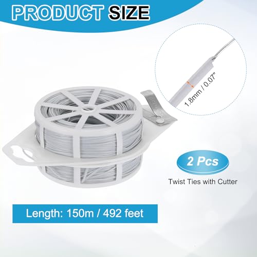 HARFINGTON 2pcs Twist Tie with Cutter 492FT (150m) Garden Plant Ties Wire - color: White, size: 492FT