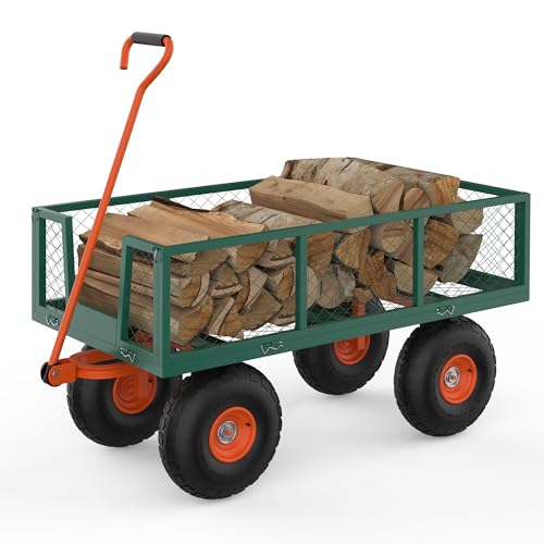 Hipicute 900 LBS Garden Cart Steel, 3 in 1 Heavy-Duty Folding Utility Wagon with Removable Sides, 180° Rotating Handle & 10 inch Tires for Outdoor, Farm, Yard, Lawn and Garden - size: 900 LBS