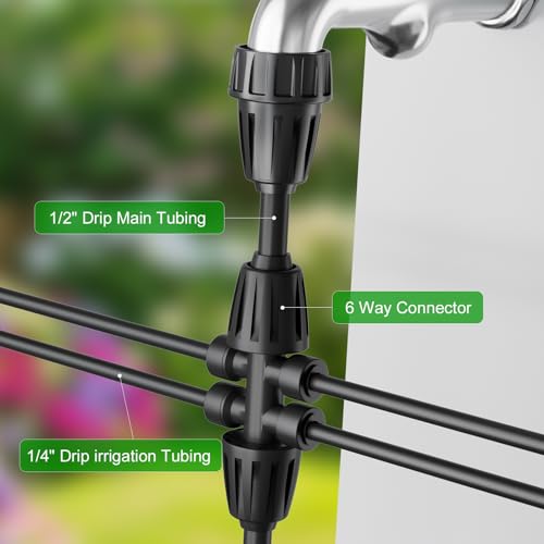 1/2 Inch to 1/4 Inch Barbed Tee Connectors, Drip Irrigation Reducing T Fittings for Main Line to Branch Line Conversion, Quick-Install Leak-Free Irrigation Connectors, 6 Pack - style: 1/2 Inch to 1/4 Inch Connectors