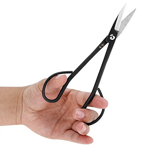 Bonsai Scissor,Stainless Steel Garden Bonsai Scissors Shear Root Branch Trimming Pruning Tools For Dense Foliage, Long Micro-Tip Blades 190mm (Black)