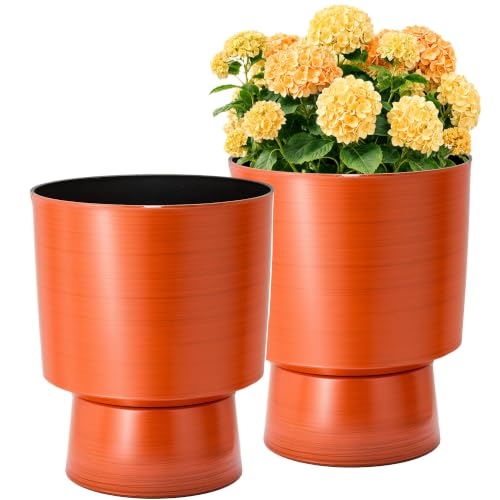 16.8" Planters for Outdoor Plants, Large Urn Flower pots S/2 - color: 16.8"-orange Linear Texture