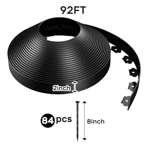 AGTEK Garden Edging 92FT Landscape Edging Kit 2 Inch Height with 84 Stakes - color: Black, size: 2in X 92FT