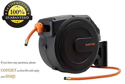Giraffe Tools Retractable Air Hose Reel Enclosed with 3/8" x 50 ft, 300 PSI - color: Black