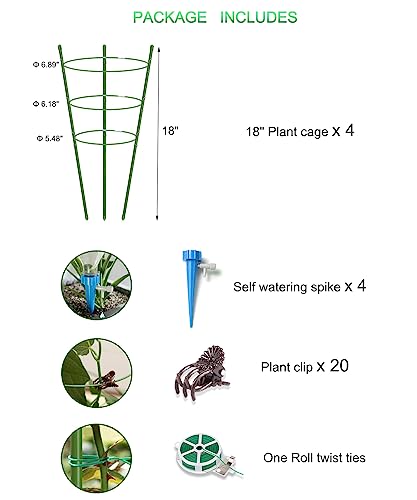 4 Pack Garden Plant Support Tomato Cage, Upgrade 18" Trellis for Climbing Plants, Plant Trellis Kits (18") - size: 18"