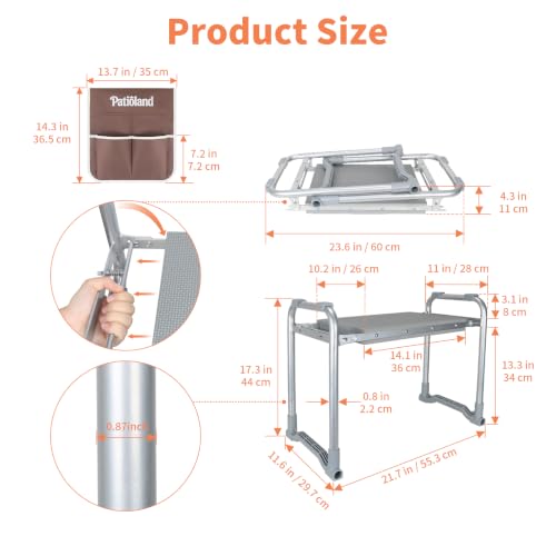 Foldable Garden Kneeler Seat, Portable Garden Stool Bench w/ 2 Tool Pouches - color: Gray-modle B