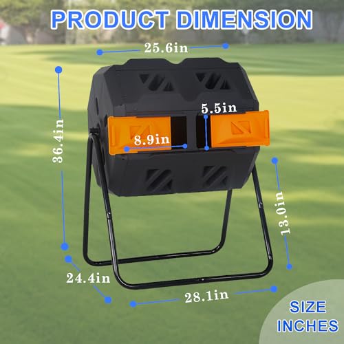 FDW | Outdoor Compost Bin | 43 Gallon | Orange | Dual Chamber Tumbling Bin - color: Orange