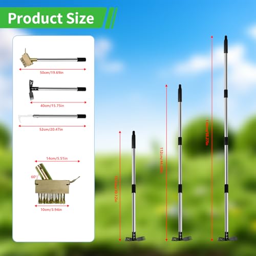 3-in-1 Weed Puller Tool, Crack Weeder Surface Brush & Hoe Adjustable 16-63"