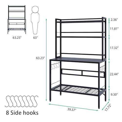 Outdoor Potting Bench Table with Storage, 63" Tall Metal Garden Workstation, 4-Tier Plant Stand Shelves with 8 Hooks, Heavy Duty All-Weather Potting Table for Patio, Backyard, Balcony, Black