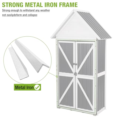 Outdoor Storage Shed Cabinet Strong Iron Frame Surrounding Garden Tool Storage with Adjustable Shelfs,Large Space - size: 30"W Dark Brown
