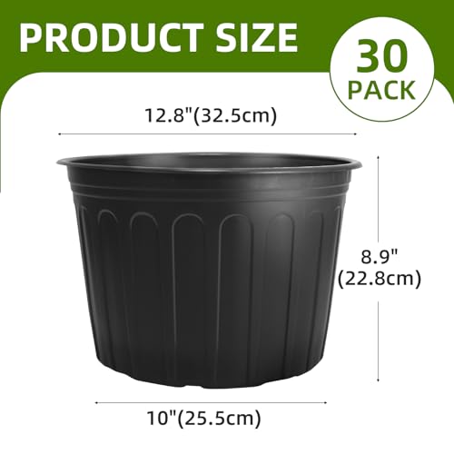 30 Pack 5 Gallon Plastic Nursery Pots,12.8 Inch Thickened Soft Plant Pots with Drainage Holes,Flower Planter Container for Seedlings Garden,Indoor and Outdoor - size: 5 gallon