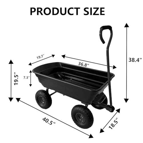 Garvee Garden Dump Cart, 600 Lbs Heavy Duty Outdoor Garden Wagon with Quick Release and 10-Inch Flat-Free All-Terrain Wheels, Utility Wagon for Soil, Plants, Tools, Grey - color: Black, size: 600 LBS