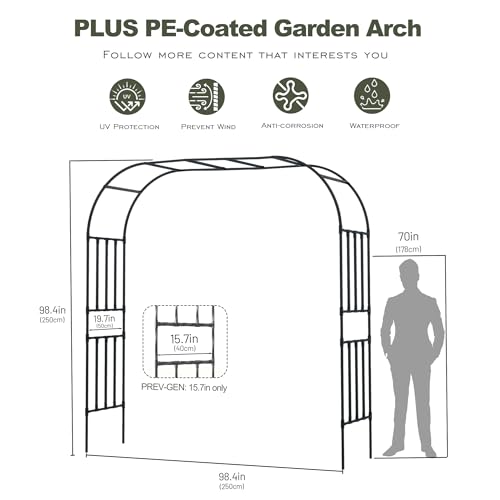 Square Tube Garden Arch Trellis, 8.2FT × 8.3FT Metal Garden Arbor, Outdoor Support Trellis for Various Climbing Flowers & Vines, Black - color: 99'' L/Black