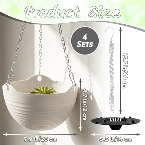 Bvrbaory 4 Pack 8 inch White Hanging Planters,Self-Watering Indoor Outdoor Plant Pots,Round Hanging Basket with Water Tray Metal Chain for Garden,Porch,Wall Decoration - size: 4 Pcs White