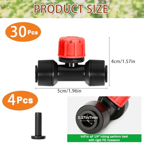30 Pcs Three-Way Drip Irrigation Spray Emitters for 1/4 inch Tubing. - color: Red
