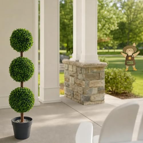 HWT 3FT Artificial Boxwood 3 Ball Topiary Tree with Pot, Assembly Required - size: 3 FT - 1 Pack