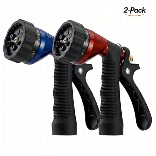 GREEN MOUNT Water Hose Nozzle 2-Pack, Zinc Alloy Garden Spray Nozzle with Adjustable Spray Patterns, Leakproof Rustproof Trigger Lock for Outdoor Cleaning & Car Wash, Blue & Red - color: Blue & Red