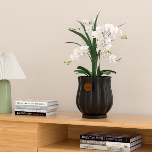7.1" Matte Black Ceramic Plant Pot with Saucer - color: Matte Black, size: Large