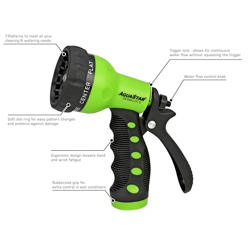 AQUASTAR by Eden AS73373 Rear-Trigger 7-Pattern Hose Nozzle (Green) | Impact-Resistant ABS, Ergonomic Grip, Adjustable Spray Patterns for Lawn & Garden, Vibrant Colors - color: Green