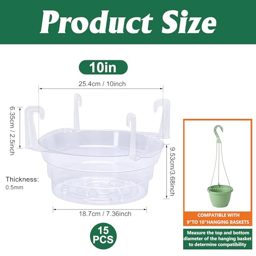 Adnee 15 Pcs 10 Inch Hanging Plant Water Catcher-Clear Plastics Plant Water Catcher Tray-Hanging Plant Saucers Drip Pans for Indoor Outdoor Hanging Basket Flower Pot - color: 10 Inch-15 Pcs