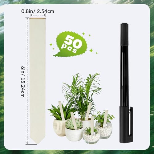 50 Pcs Wooden Plant Labels with Marker, 6 Inch Wood Plant Tags