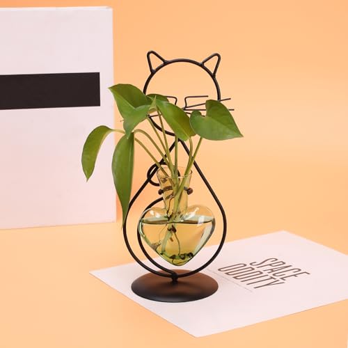 Plant Terrarium Propagation Station Gifts for Women Cat Lover - color: Green