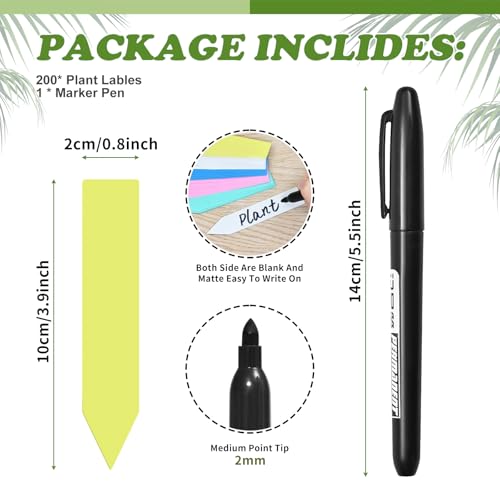 Plant Labels 200 Pcs Yuanling for Seeding Plastic Waterproof Plant Name Tags Garden Labels Marker Garden Pots Stakes for Outdoor Potted Plants Belt Permanent Marking Pen - color: Yellow
