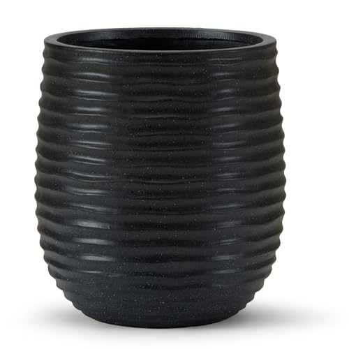 15" Dia x 16.5" H Concrete Planter with Wavy Texture, Black - 1 Pack - color: Black-1pack, size: 1 Pack
