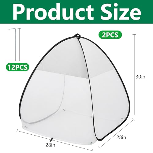 2Pcs Pop Up Garden Netting Bug and Shade Cover,Plant Sun Shade Netting Tent - color: White-28x28x30 Inch