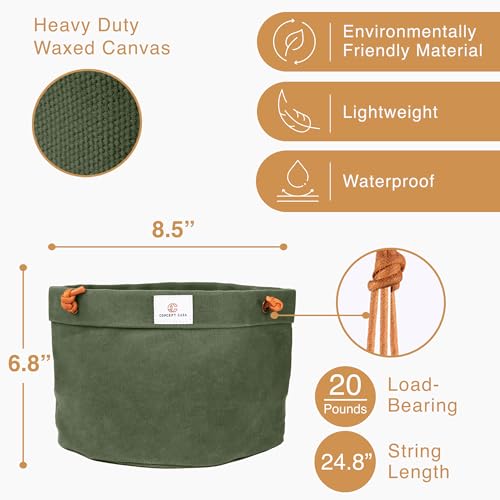Waxed Canvas Handmade Hanging Planter for Indoor/Outdoor Plants, Hanging Basket Plant Holder Forest Green with Hook - color: Forest Green, size: 8 Inch