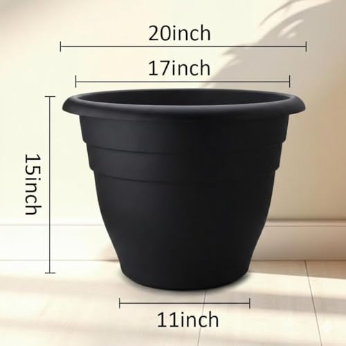 RooTrimmer 6 Pack 20 Inch Large Plant Pots Outdoor,Heavy Duty Plastic Planters with Drainage Holes,Lightweight Black Flower Pots for Indoor Outdoor Plants,Patio,Garden & Trees - color: Black Pack of 6, size: 20 inch