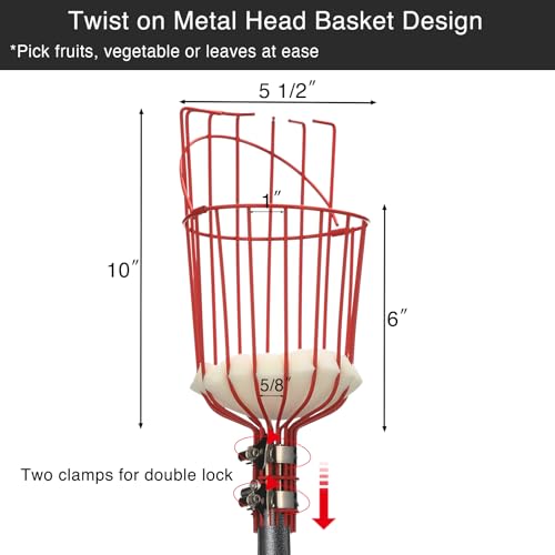 DonSail Fruit Picker Pole with Basket Telescoping, Citrus Orange Picker Pole with Basket 35-150 inch Long Handle, Mango Avocado Fig Acorn Pear Pomelo Chery Lemon Picker for Tree - size: 35-150"