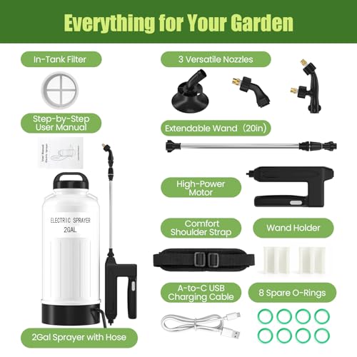 2 Gal Battery Powered Sprayer, 7.4V Electric Pump for Lawn & Garden - color: pure white