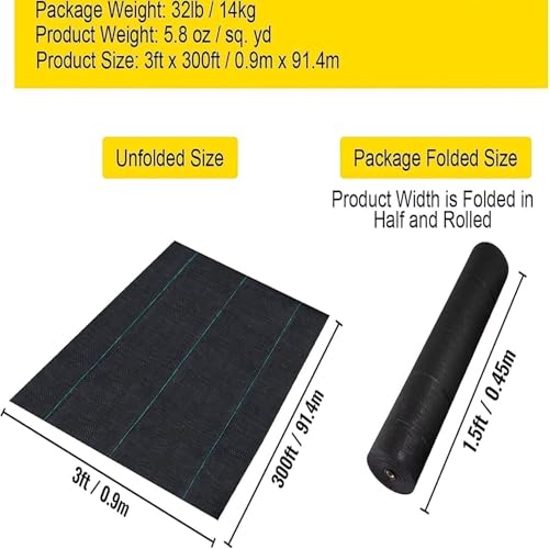3FT x 300FT Commercial Grade Weed Barrier Fabric - 5.8oz Double Layer Woven, Heavy Duty UV-Resistant Landscape Matting for Farms, Gardens & Agricultural Fields - style: 3FT X 300FT-5.80Z