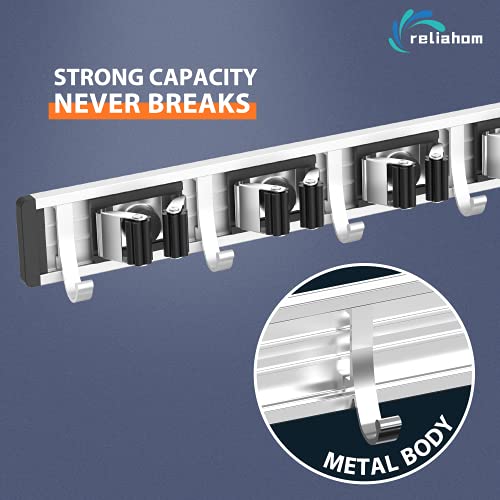 reliahom Broom Holder Wall Mount Mop Hanger Tools organizer 4Racks 5Hooks - color: Black